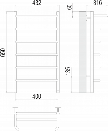 Полка П6 400х650 Электро (quick touch) Полотенцесушитель  TERMINUS Новороссийск - фото 3