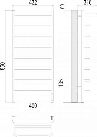 Полка П8 400х850 Электро (quick touch) Полотенцесушитель  TERMINUS Новороссийск - фото 3