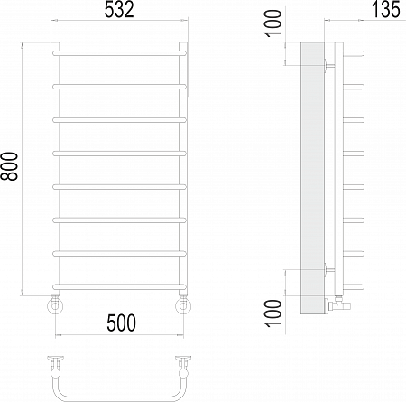 Стандарт П8 500х800  Полотенцесушитель  TERMINUS Новороссийск - фото 3