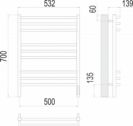 Прато П9 500х700 электро (sensor quick touch) Полотенцесушитель  TERMINUS Новороссийск - фото 3