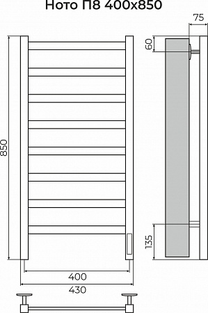 Ното П8 400х850 Электро (quick touch) Полотенцесушитель TERMINUS Новороссийск - фото 3