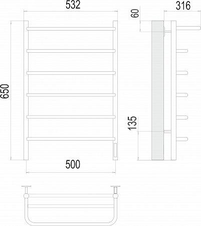 Полка П6 500х650 Электро (quick touch) Полотенцесушитель  TERMINUS Новороссийск - фото 3